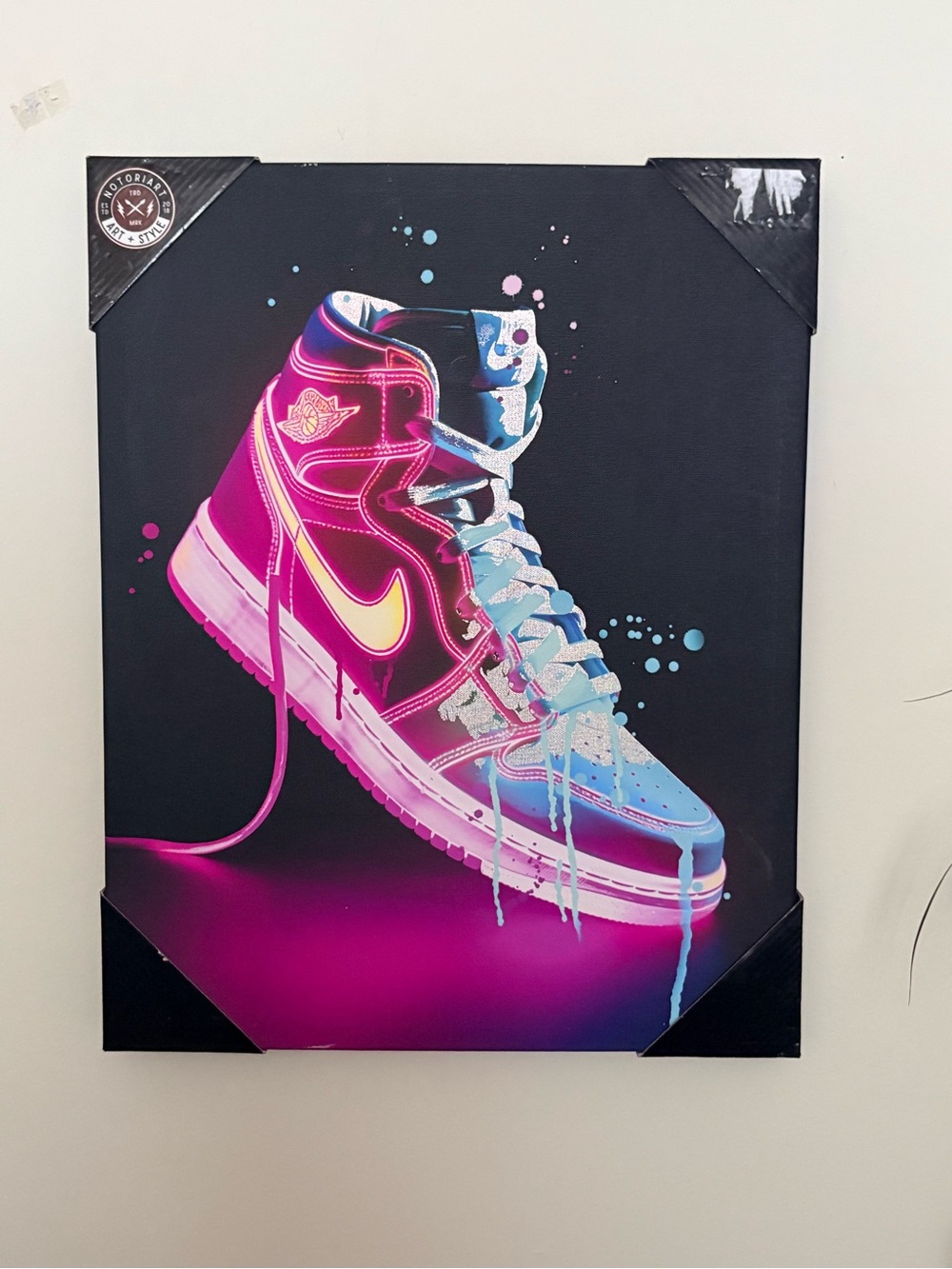 Neon Air Jordan Sneaker Canvas Wall Art - Pink & Blue